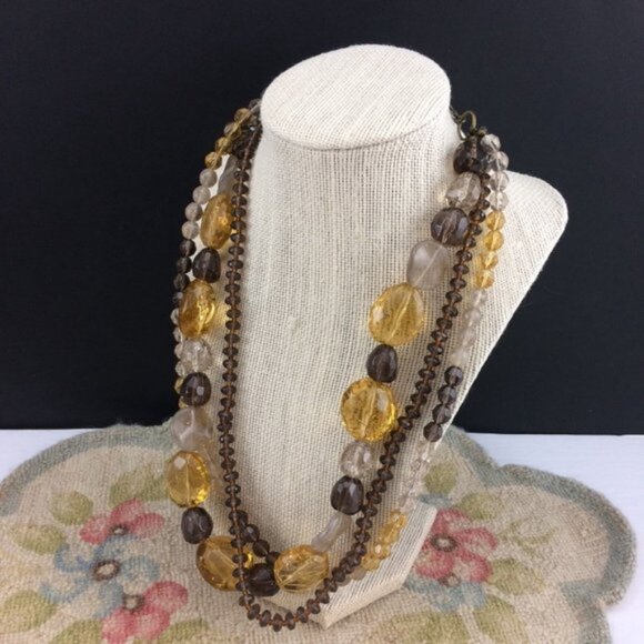 Mexx Chunky Faceted Plastic Bead 3 Strand Necklace Brown Yellow Smokey Grey 20" - Picture 12 of 12